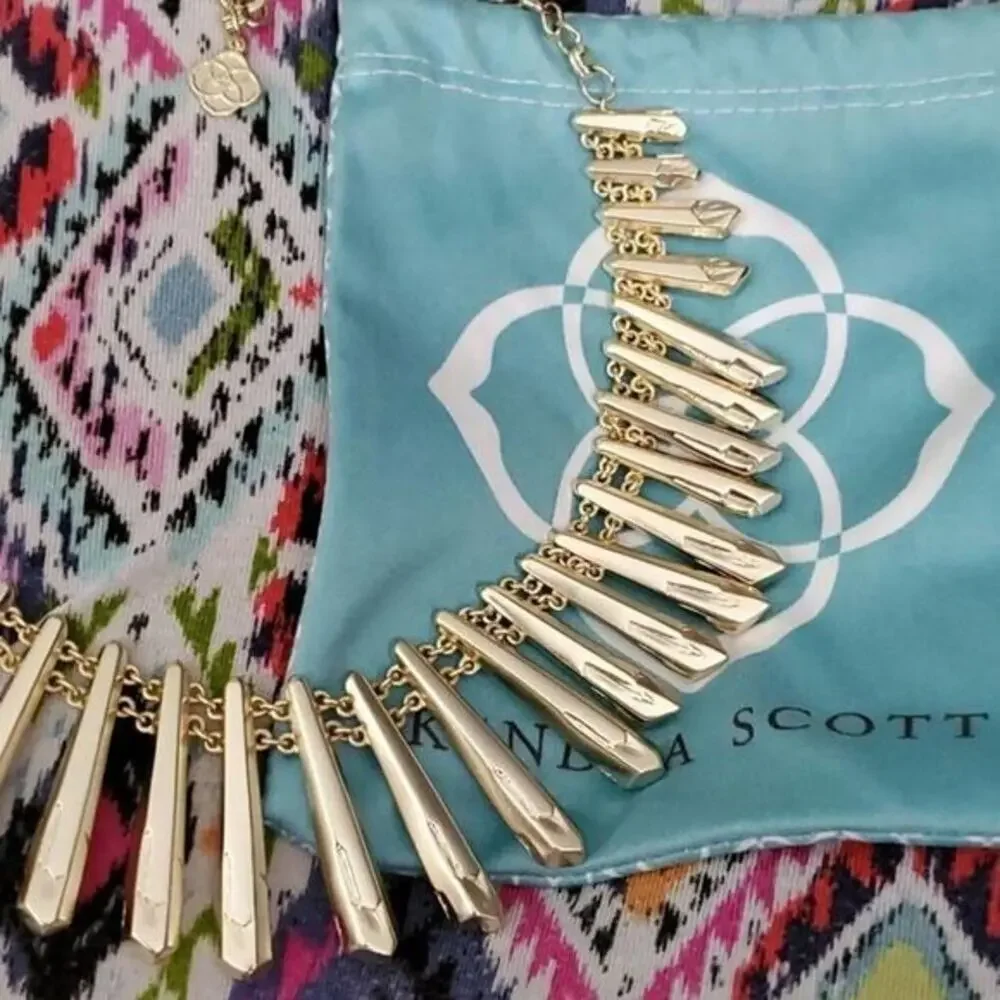 Kendra Scott Jill Gold Sunburst Spike Statement Fringe‎ Necklace Rose Gold Tone - Picture 16 of 16